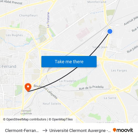 Clermont-Ferrand Chappe to Université Clermont Auvergne - Site Gergovia map