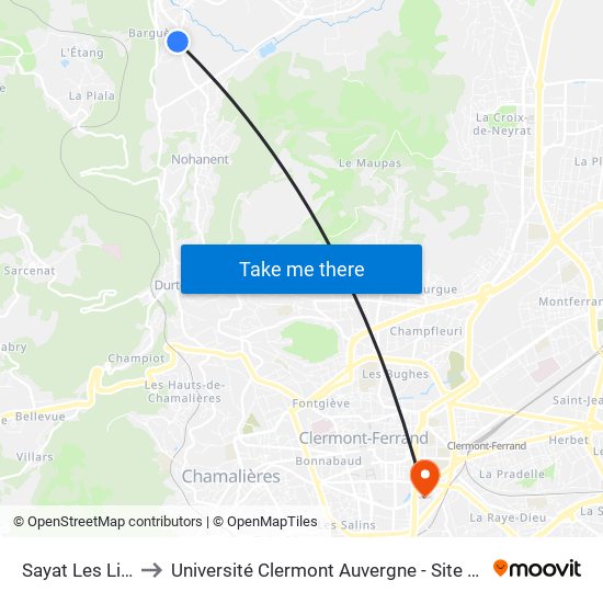 Sayat Les Littes to Université Clermont Auvergne - Site Gergovia map