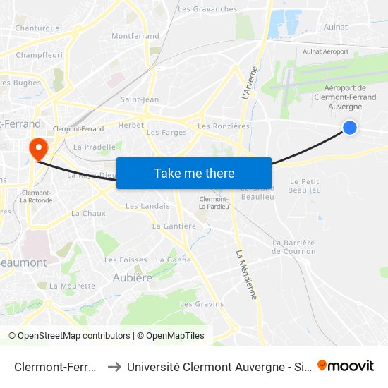 Clermont-Ferrand Aia to Université Clermont Auvergne - Site Gergovia map