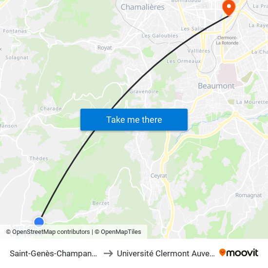Saint-Genès-Champanelle La Côte Rouge to Université Clermont Auvergne - Site Gergovia map