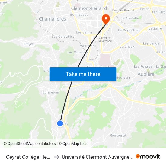 Ceyrat Collège Henri Pourrat to Université Clermont Auvergne - Site Gergovia map