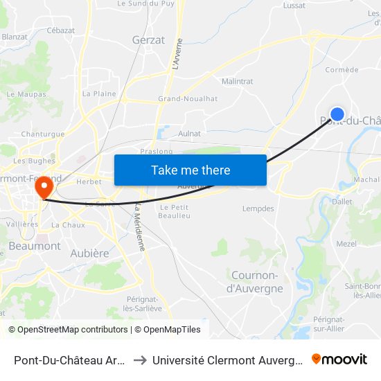 Pont-Du-Château Arthur Rimbaud to Université Clermont Auvergne - Site Gergovia map