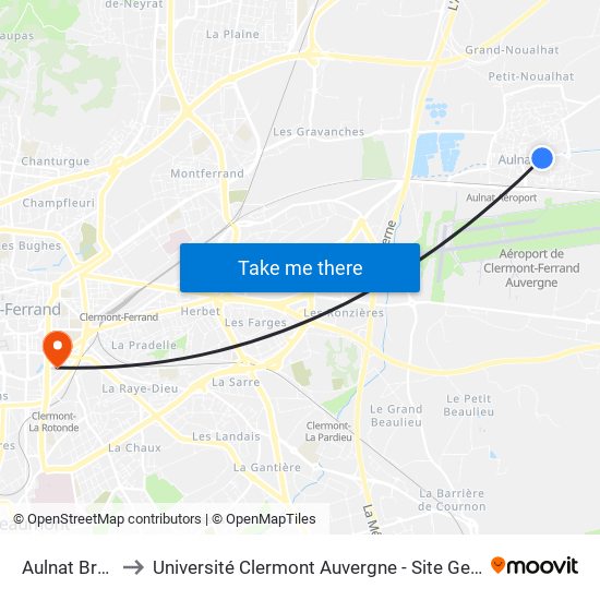 Aulnat Breuil to Université Clermont Auvergne - Site Gergovia map