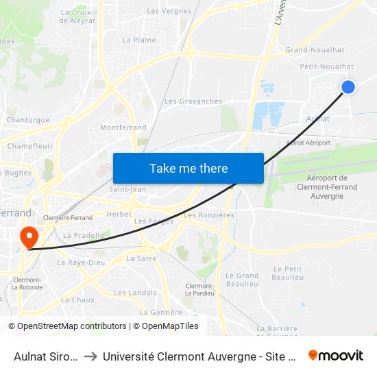 Aulnat Sirocco to Université Clermont Auvergne - Site Gergovia map