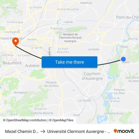 Mezel Chemin Du Cheix to Université Clermont Auvergne - Site Gergovia map