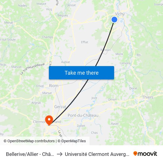 Bellerive/Allier - Château Du Bost to Université Clermont Auvergne - Site Gergovia map