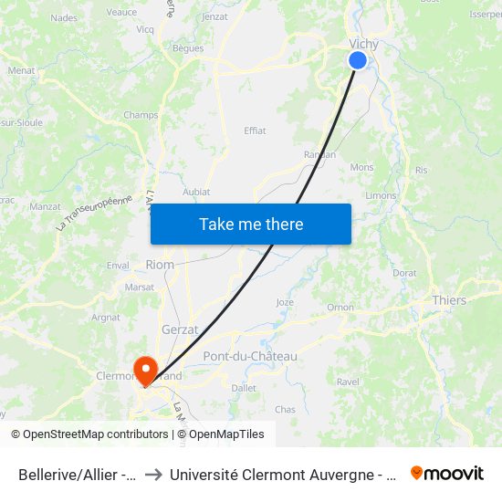 Bellerive/Allier - Penaix to Université Clermont Auvergne - Site Gergovia map