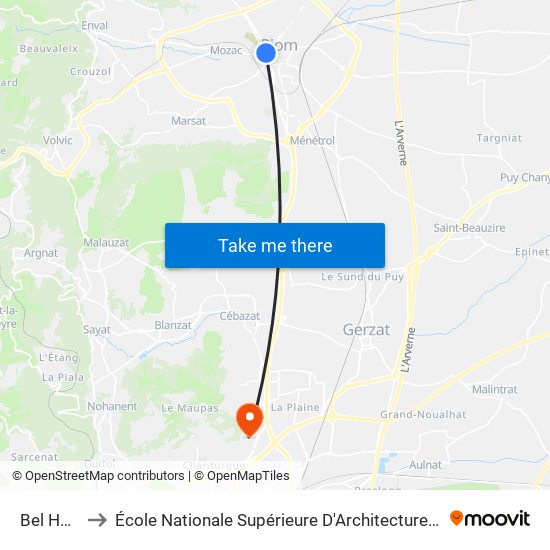 Bel Horizon to École Nationale Supérieure D'Architecture De Clermont-Ferrand map