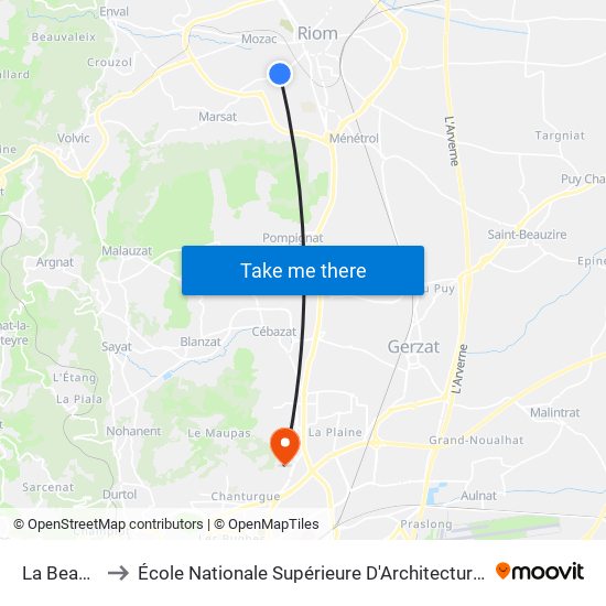 La Beaumette to École Nationale Supérieure D'Architecture De Clermont-Ferrand map