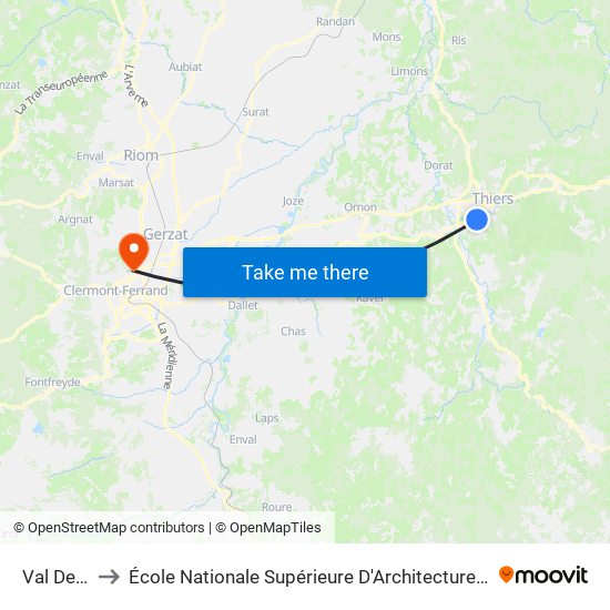 Val De Dore to École Nationale Supérieure D'Architecture De Clermont-Ferrand map