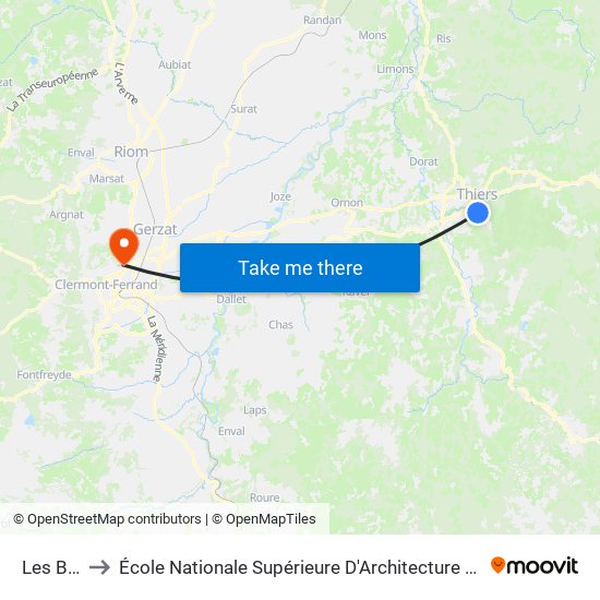 Les Belins to École Nationale Supérieure D'Architecture De Clermont-Ferrand map