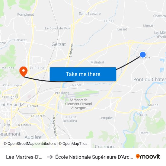 Les Martres-D'Artiere Cormede to École Nationale Supérieure D'Architecture De Clermont-Ferrand map
