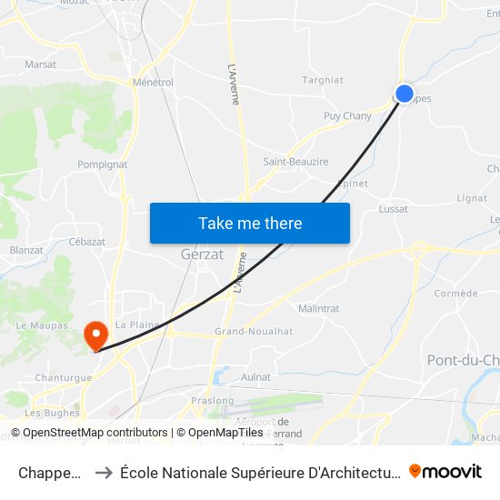 Chappes Mairie to École Nationale Supérieure D'Architecture De Clermont-Ferrand map