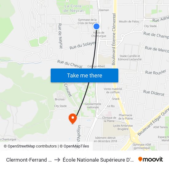 Clermont-Ferrand Hauts De Chanturgue to École Nationale Supérieure D'Architecture De Clermont-Ferrand map