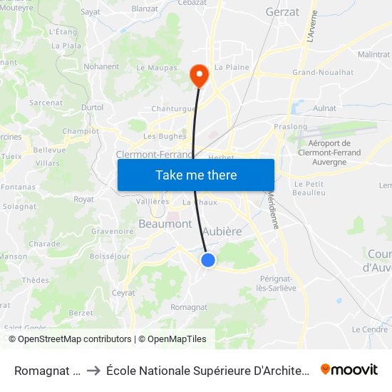 Romagnat La Bezou to École Nationale Supérieure D'Architecture De Clermont-Ferrand map