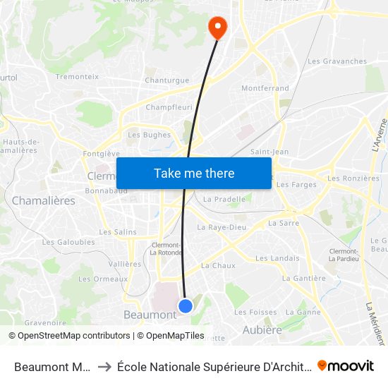 Beaumont Montalembert to École Nationale Supérieure D'Architecture De Clermont-Ferrand map