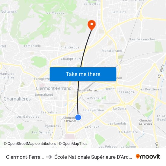 Clermont-Ferrand Neuf Soleils to École Nationale Supérieure D'Architecture De Clermont-Ferrand map