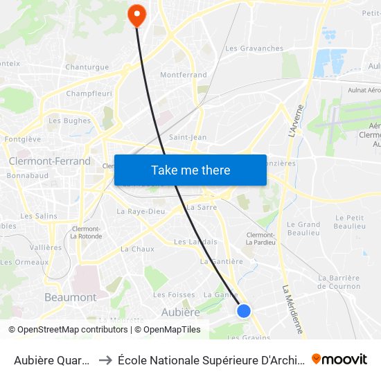 Aubière Quartier Chambon to École Nationale Supérieure D'Architecture De Clermont-Ferrand map
