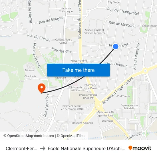 Clermont-Ferrand Rouvier to École Nationale Supérieure D'Architecture De Clermont-Ferrand map