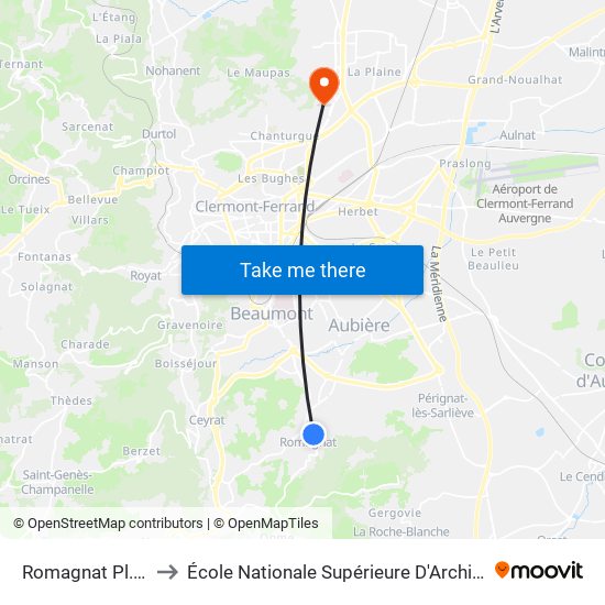 Romagnat Pl. F. Mitterrand to École Nationale Supérieure D'Architecture De Clermont-Ferrand map