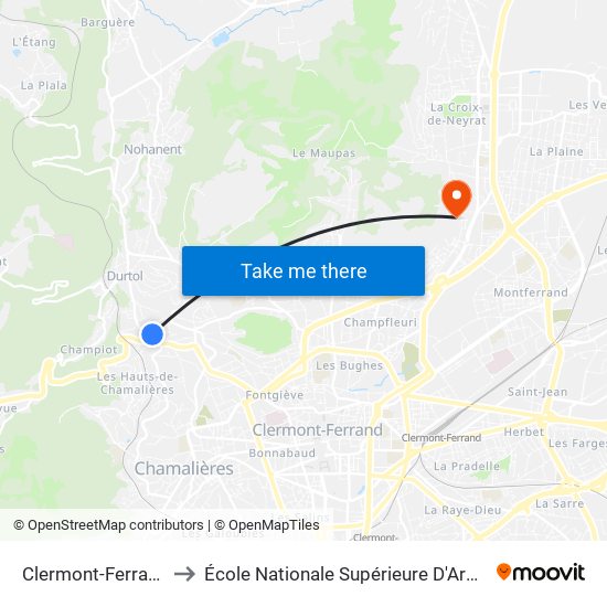 Clermont-Ferrand Montcharvais to École Nationale Supérieure D'Architecture De Clermont-Ferrand map