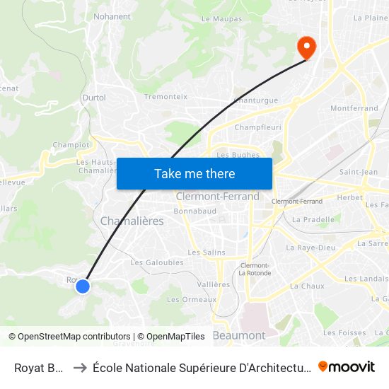 Royat Barreiras to École Nationale Supérieure D'Architecture De Clermont-Ferrand map
