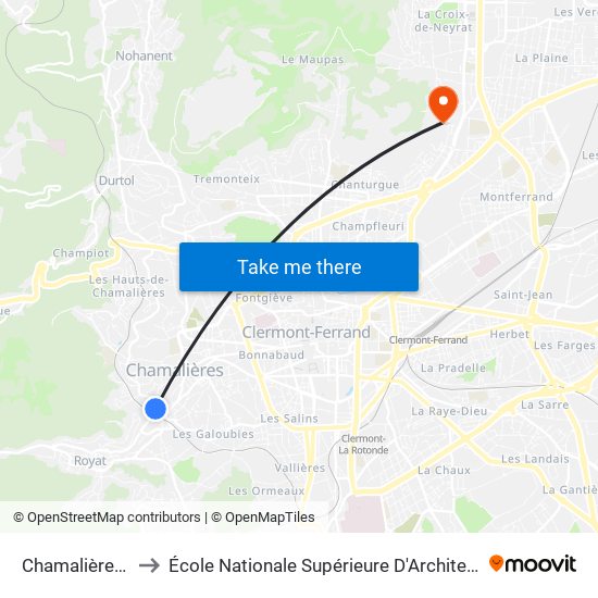 Chamalières Thermes to École Nationale Supérieure D'Architecture De Clermont-Ferrand map