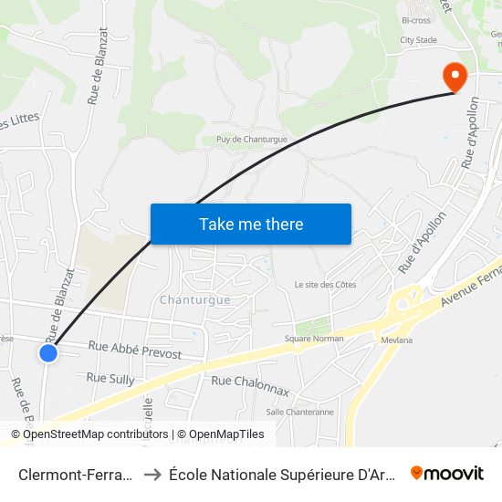 Clermont-Ferrand Abbé Prévost to École Nationale Supérieure D'Architecture De Clermont-Ferrand map