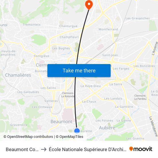 Beaumont Collège Molière to École Nationale Supérieure D'Architecture De Clermont-Ferrand map