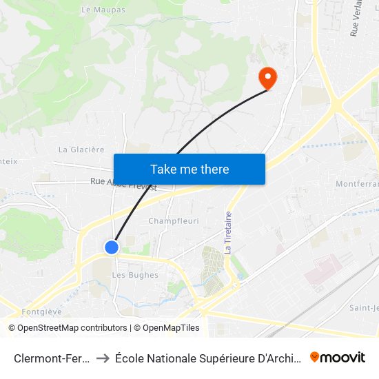 Clermont-Ferrand Bughes to École Nationale Supérieure D'Architecture De Clermont-Ferrand map
