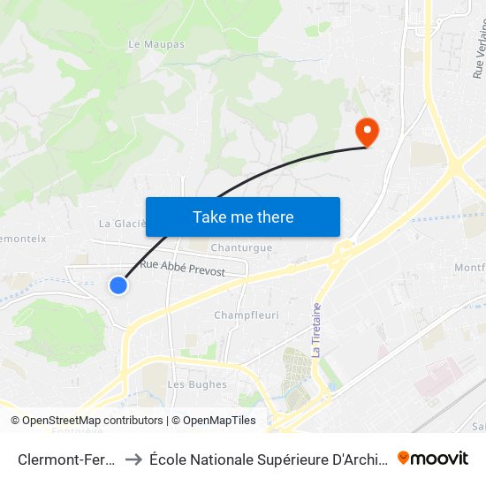 Clermont-Ferrand Glacière to École Nationale Supérieure D'Architecture De Clermont-Ferrand map