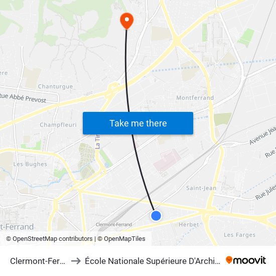 Clermont-Ferrand Aubigné to École Nationale Supérieure D'Architecture De Clermont-Ferrand map