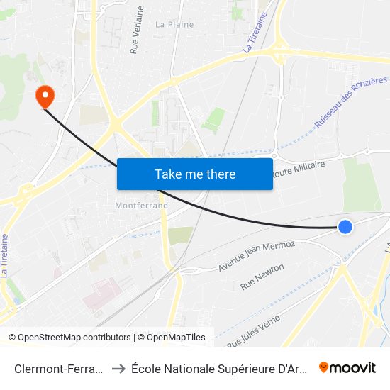 Clermont-Ferrand Jean Mermoz to École Nationale Supérieure D'Architecture De Clermont-Ferrand map