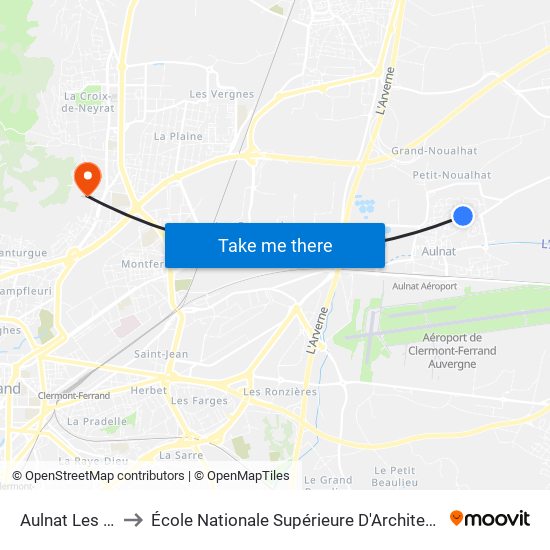 Aulnat Les Chapelles to École Nationale Supérieure D'Architecture De Clermont-Ferrand map