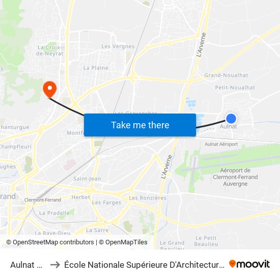 Aulnat Maniez to École Nationale Supérieure D'Architecture De Clermont-Ferrand map