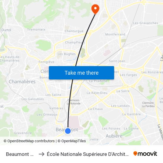Beaumont Croix Neuve to École Nationale Supérieure D'Architecture De Clermont-Ferrand map