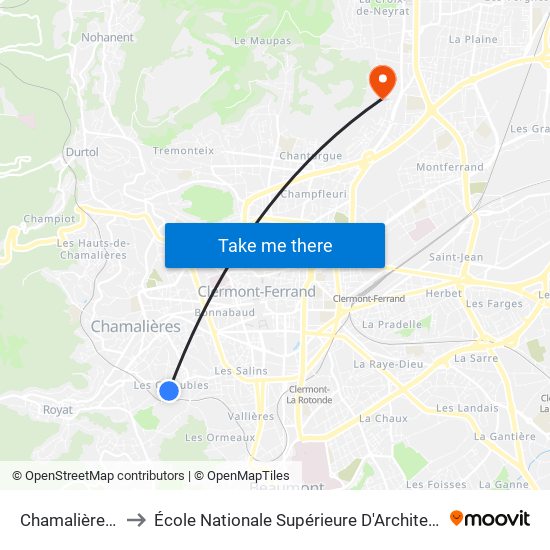 Chamalières Combes to École Nationale Supérieure D'Architecture De Clermont-Ferrand map