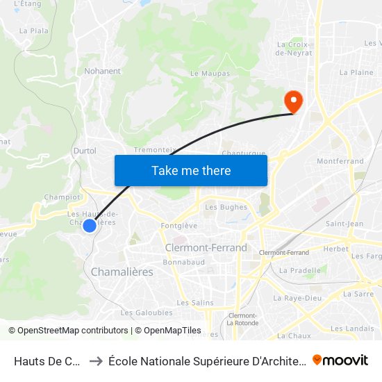 Hauts De Chamalières to École Nationale Supérieure D'Architecture De Clermont-Ferrand map