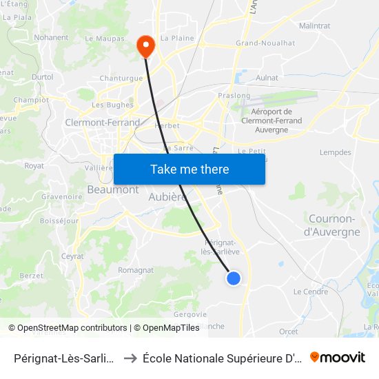 Pérignat-Lès-Sarliève Perignat Les Horts to École Nationale Supérieure D'Architecture De Clermont-Ferrand map
