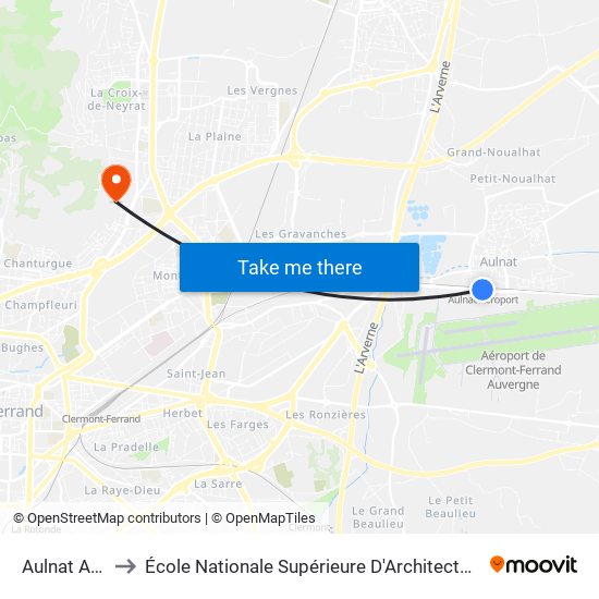 Aulnat Aéroport to École Nationale Supérieure D'Architecture De Clermont-Ferrand map