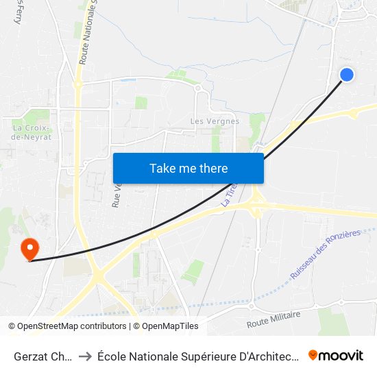 Gerzat Chabesses to École Nationale Supérieure D'Architecture De Clermont-Ferrand map