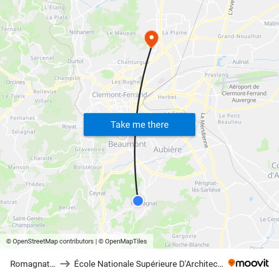 Romagnat Montant to École Nationale Supérieure D'Architecture De Clermont-Ferrand map