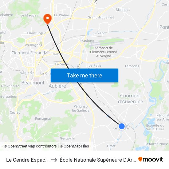 Le Cendre Espace Des Marronniers to École Nationale Supérieure D'Architecture De Clermont-Ferrand map