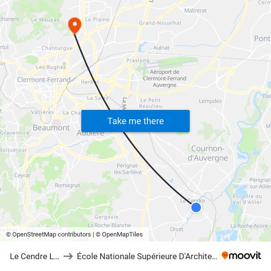 Le Cendre La Saunière to École Nationale Supérieure D'Architecture De Clermont-Ferrand map