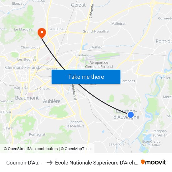 Cournon-D'Auvergne Lhomet to École Nationale Supérieure D'Architecture De Clermont-Ferrand map