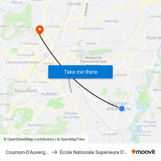 Cournon-D'Auvergne Mairie De Cournon to École Nationale Supérieure D'Architecture De Clermont-Ferrand map