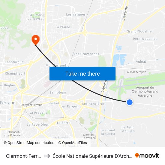 Clermont-Ferrand Gandaillat to École Nationale Supérieure D'Architecture De Clermont-Ferrand map