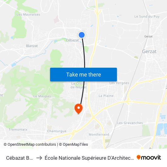 Cébazat Boussadet to École Nationale Supérieure D'Architecture De Clermont-Ferrand map