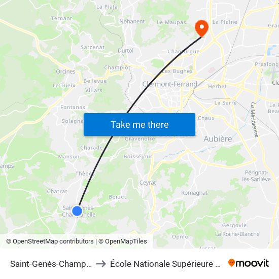 Saint-Genès-Champanelle Saint Genès Centre to École Nationale Supérieure D'Architecture De Clermont-Ferrand map