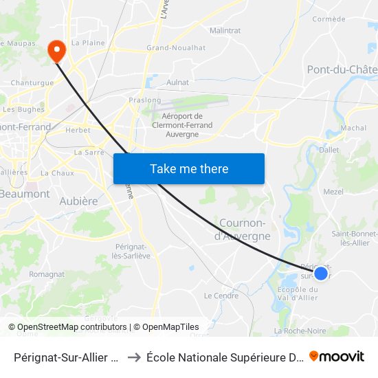 Pérignat-Sur-Allier Rond-Point De St Bonnet to École Nationale Supérieure D'Architecture De Clermont-Ferrand map